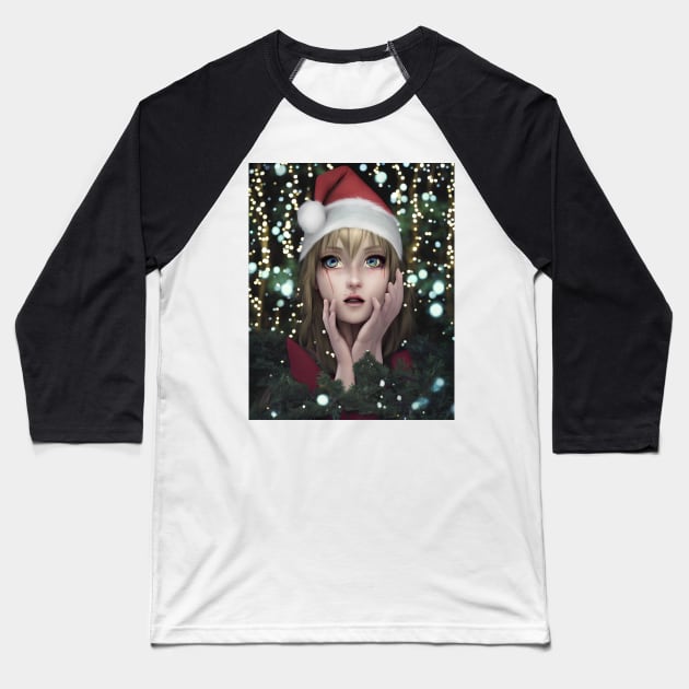 Portrait Of Anime Female Santa Baseball T-Shirt by AIPerfection